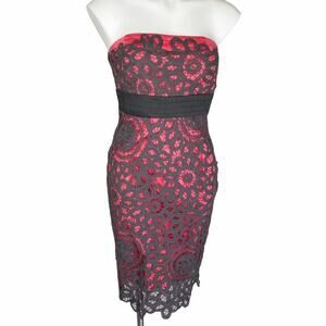 Anthropologie Floreat Sunrise Midnight Lace Strapless Pink Cocktail Dress Size 4